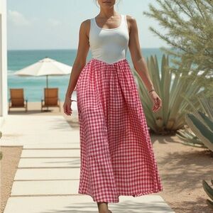 NWT New York & Company Square Neck Gingham Midi Sun Dress